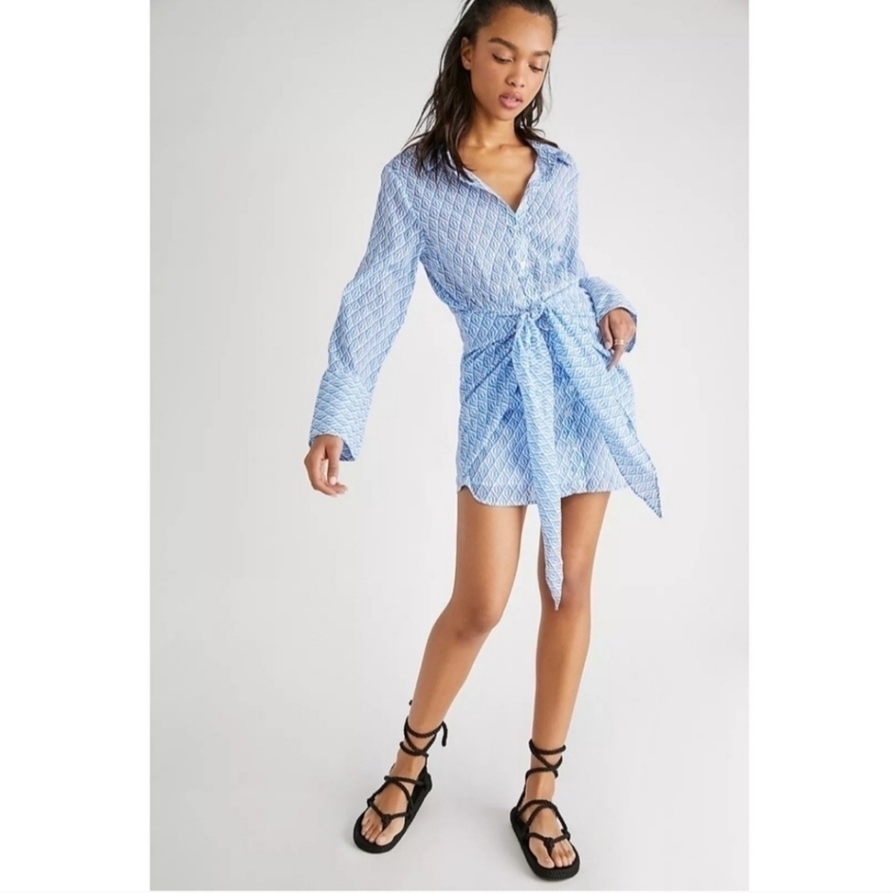 Free People Rillo Blue Beach Summer Shirtdress size XS - Picture 2 of 11